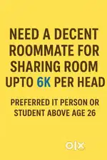 Need roommate (Male) for sharing  room (preferred IT person)