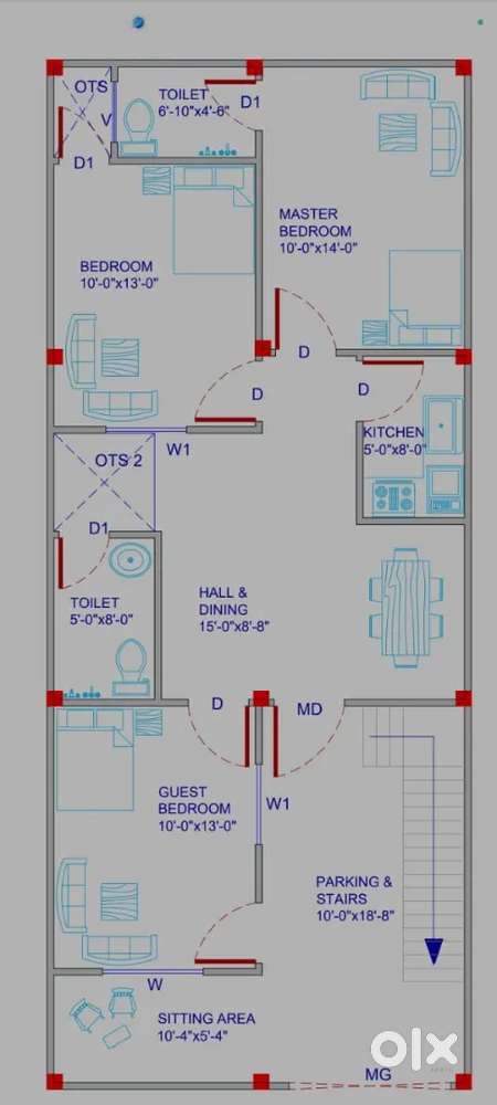 एरिया 1071 स्क्वायर फ़ीट 
फ्रंट 21 फ़ीट 
गहरान 51फ़ीट 
मकान
