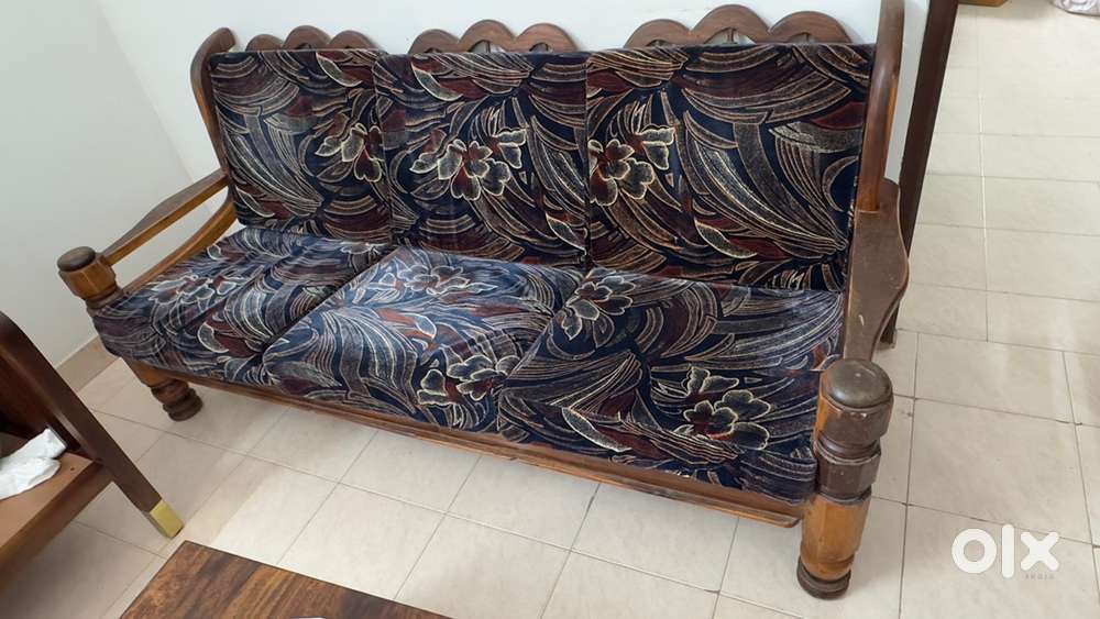 Wooden Sofa set 3 + 1 + 1 with Velvet foam cushions