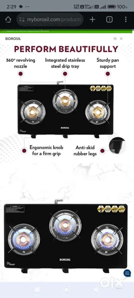 New sealed pack Borosil 3 burner gas stove.