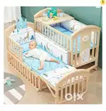 Huny Huny Baby Cot with Mattress and Bedding Set