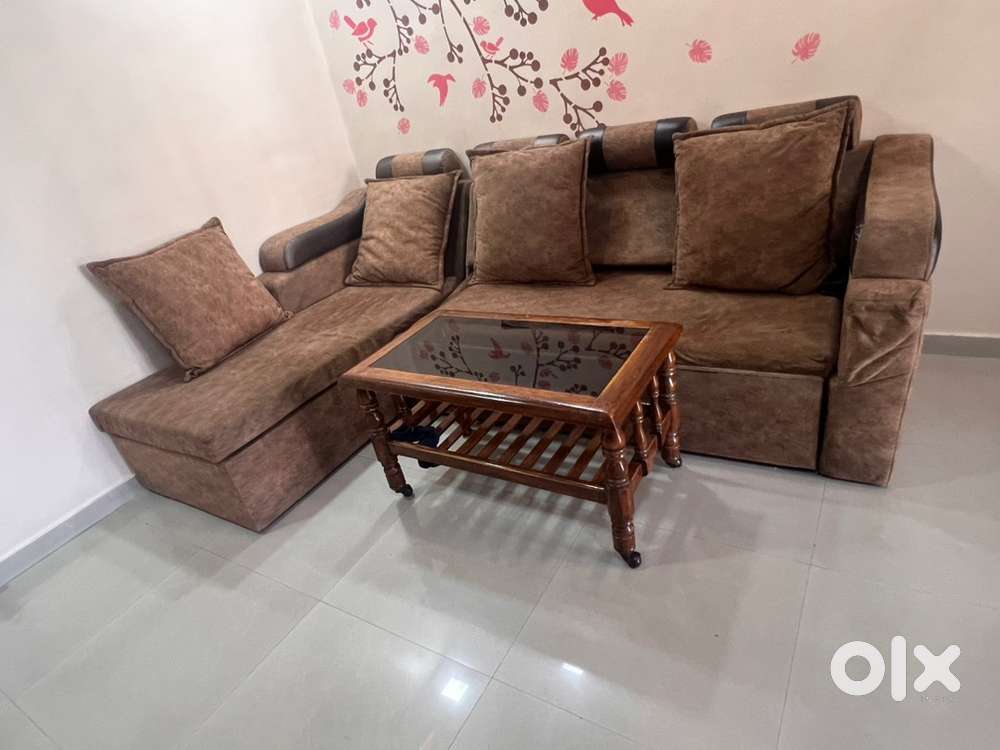 Sofa cum bed with teak wood centre table