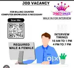 For billing counter computer operator