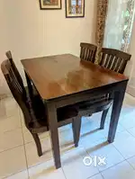 Solid Teak wood dining table + four chairs