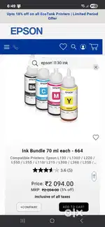 Epson L130 100% guaranteed original ink