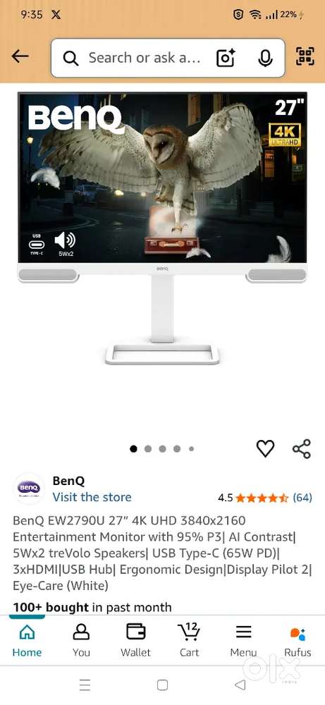 BenQ EW2790U 27 4K HDR Monitor - 21 Days Old - ₹26,500 Non-Negotiable