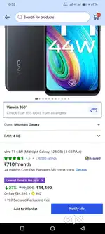 Vivo t1  mobile with charger