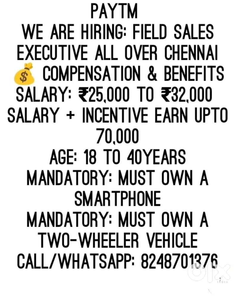 Paytm hiring for field sales executive