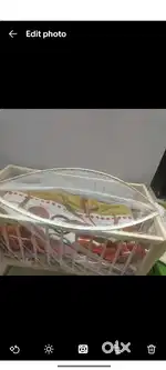Wooden cradle with mosquito net-swing lock-wheels with lock