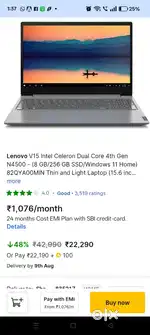 LENOVO V15 INTEL Celeron Dual Core 4th GenN4500,Only Genuine Buyer Con