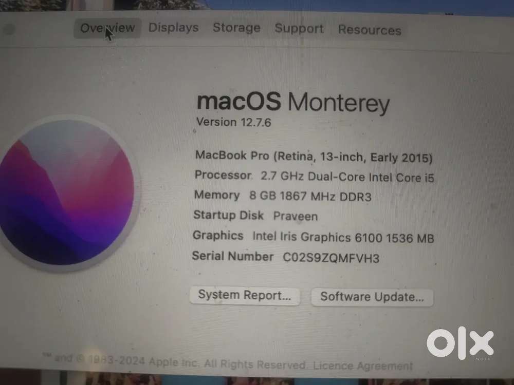 Macbook pro 8gb 256gb SSD