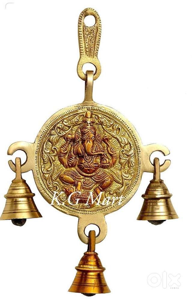 Premium Fine Brass 8 Inches Ganesha Wall Hanging With Bells.