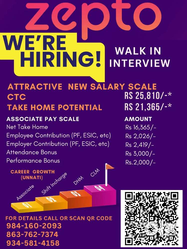 Zepto Job vaccancy available age limit 18 to 31