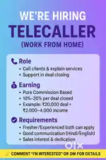 Work From Home Telecaller (Profit Share Basis) – No Fixed Salary