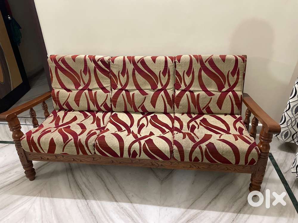 Wooden Sofa Set – 3 Seater + 2 Single Seaters, Excellent Condition