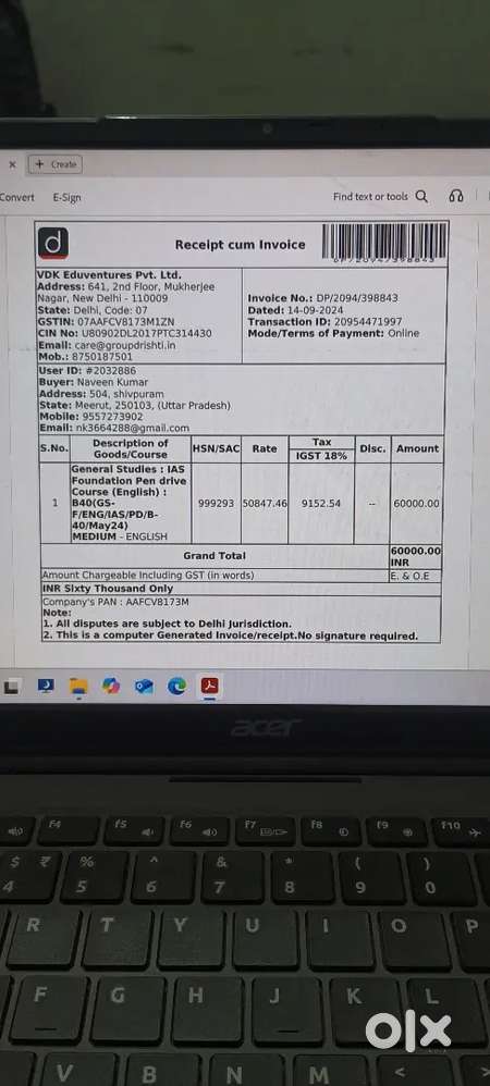 Drishti Pendrive Course ( English Medium) Acer Laptop