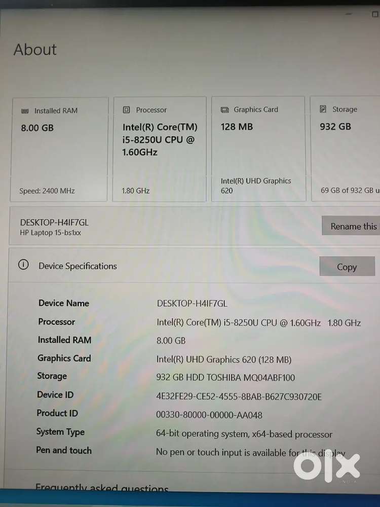 HP i5 1TB Laptop for sale (visible usage)