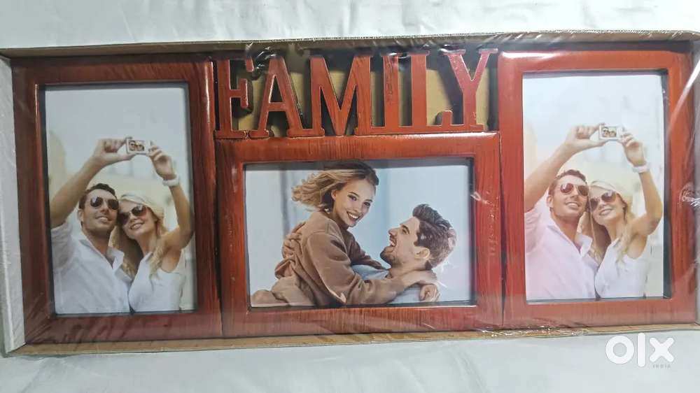 Family wooden photo frame for wall and table decor (3 photo slots)