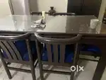 Teak Wood Dining Table with Glass Top .
