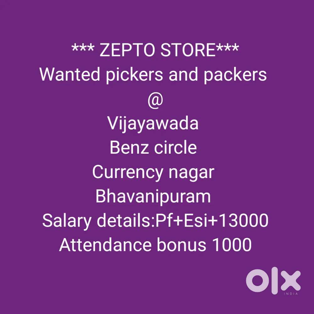 Wanted pickers and packers to Vijayawada Benz circle, Currency Nagar