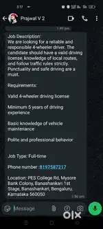 Job Description:
 are looking for a reliable and  4-wheeler driver