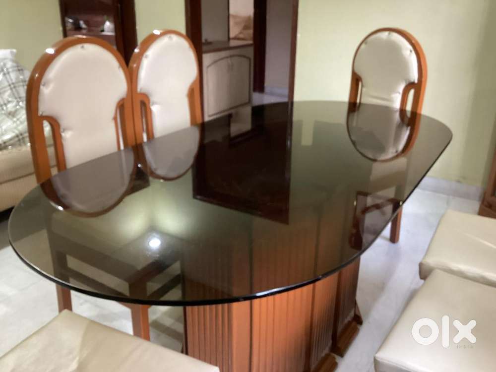 6 Chair wooden Dining Table top Glass