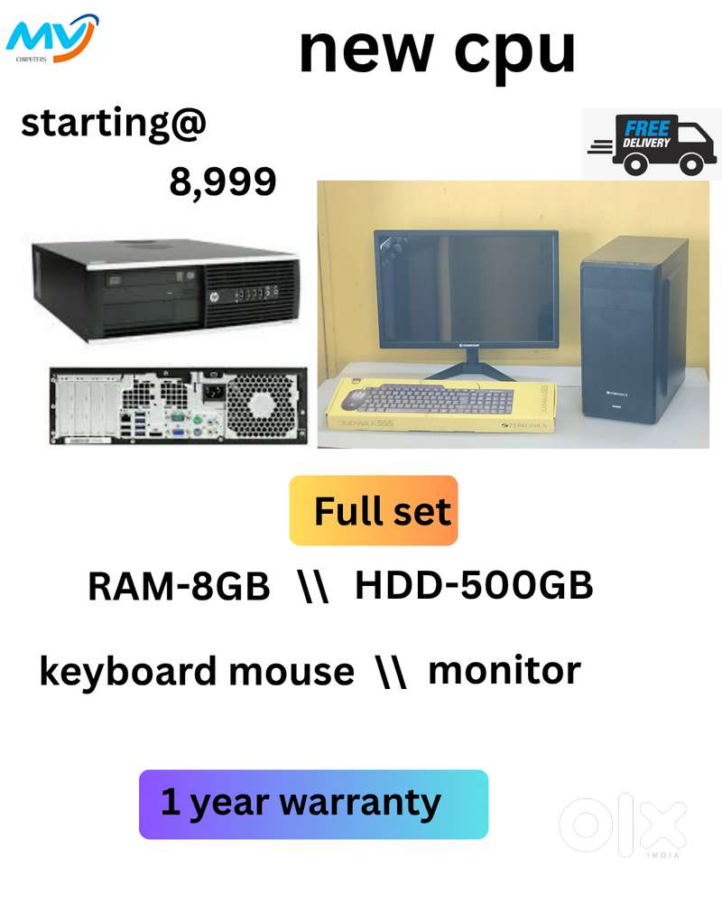 Full Set  CPU - Branded  Monitor  Keyboard Mouse  Ram - 8GB DDR3