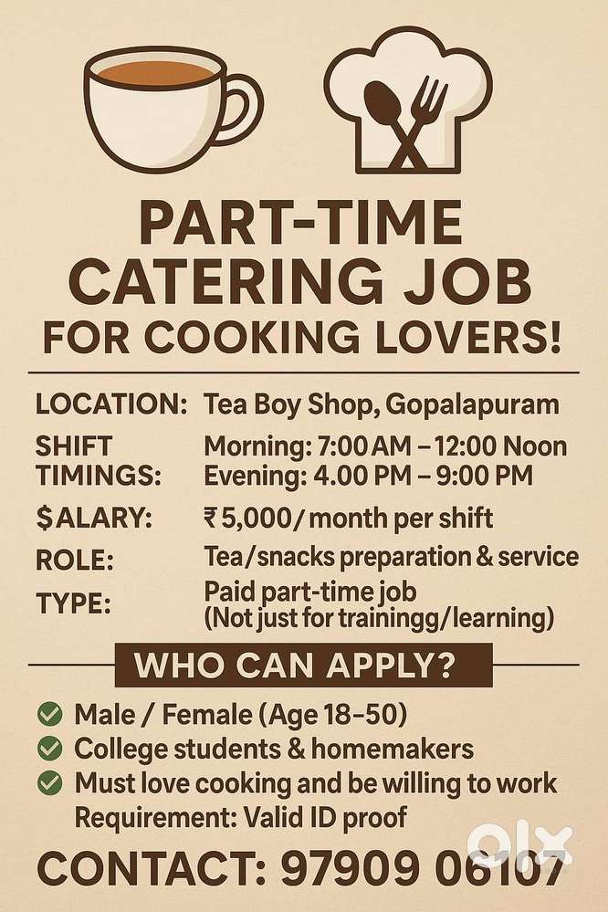 Cook for tea shop in chennai Gopalapuram