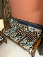 Wood sofa (10k) and queen bed(12k) In pretty good condition