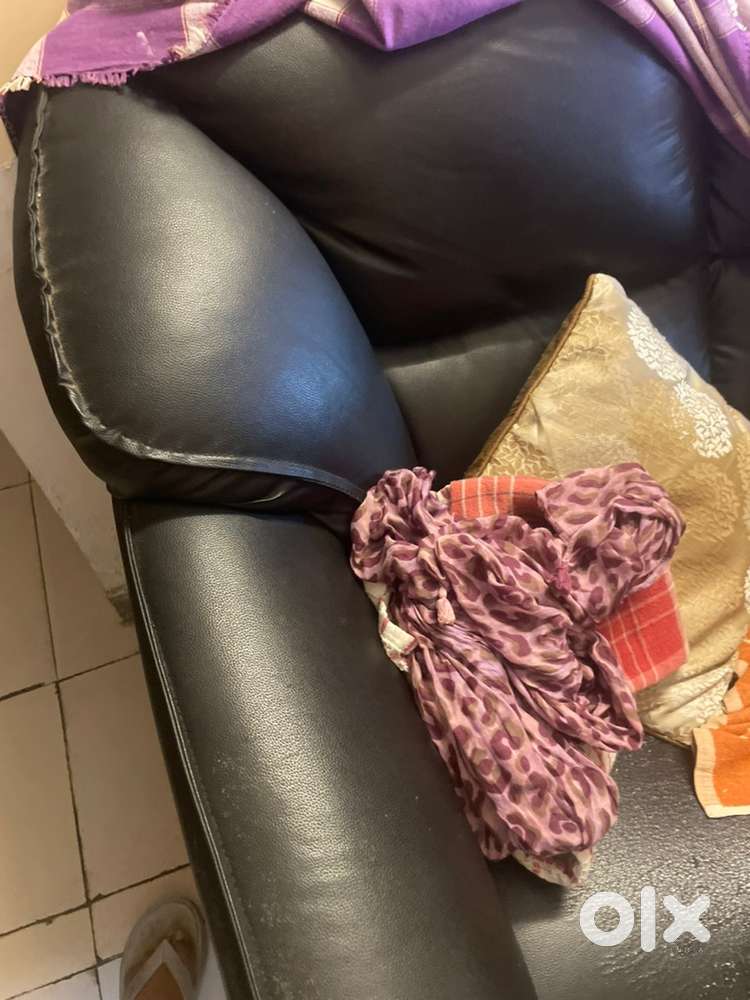 A black leather sofa