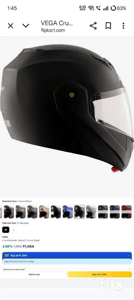 Vega crux open type helmet black colour & Studds thunder Orange colour