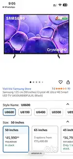 Samsung 125 cm (50 inches) Crystal 4K Ultra HD Smart LED  brand new