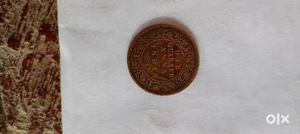 1907 One Quarter Anna – Edward VII  Original British India Copper Coin