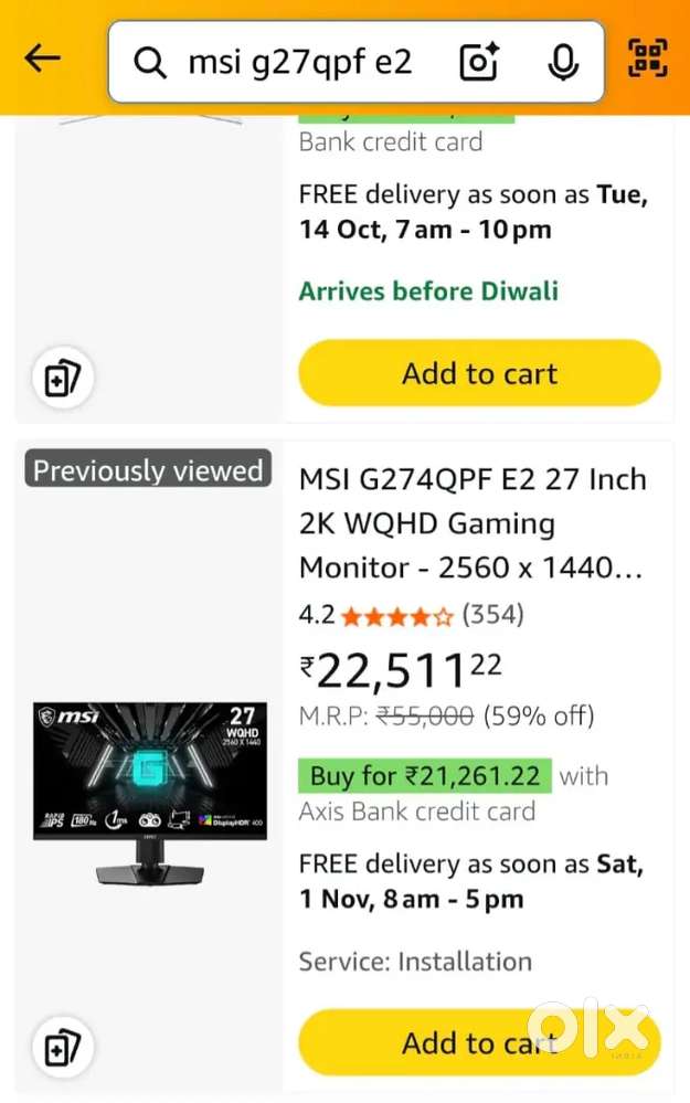 MSI gaming Monitor 27inch 2k resolution box pack 2 years warranty