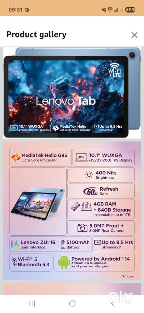 Lenovo tab LTE  10.1 4 /64 15 day old