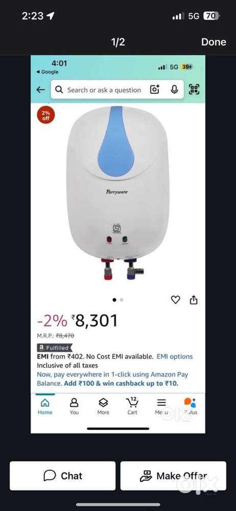 New Gyser 10 liter without warranty