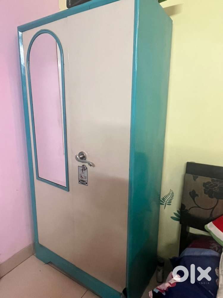 Turquoise Blue steel almirah with front mirror