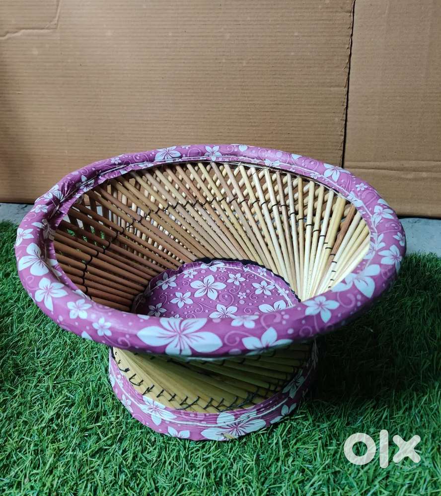 Mini bamboo basket bamboo table mudda pidha iron stool frame set