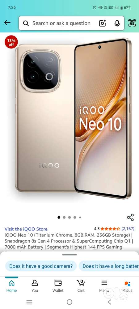 iQOO neo10 ,8gb ram 256gb storage
