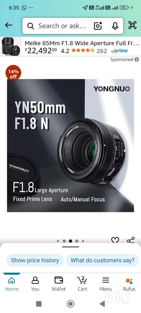 Camera focus lens frame full filter size 52mm