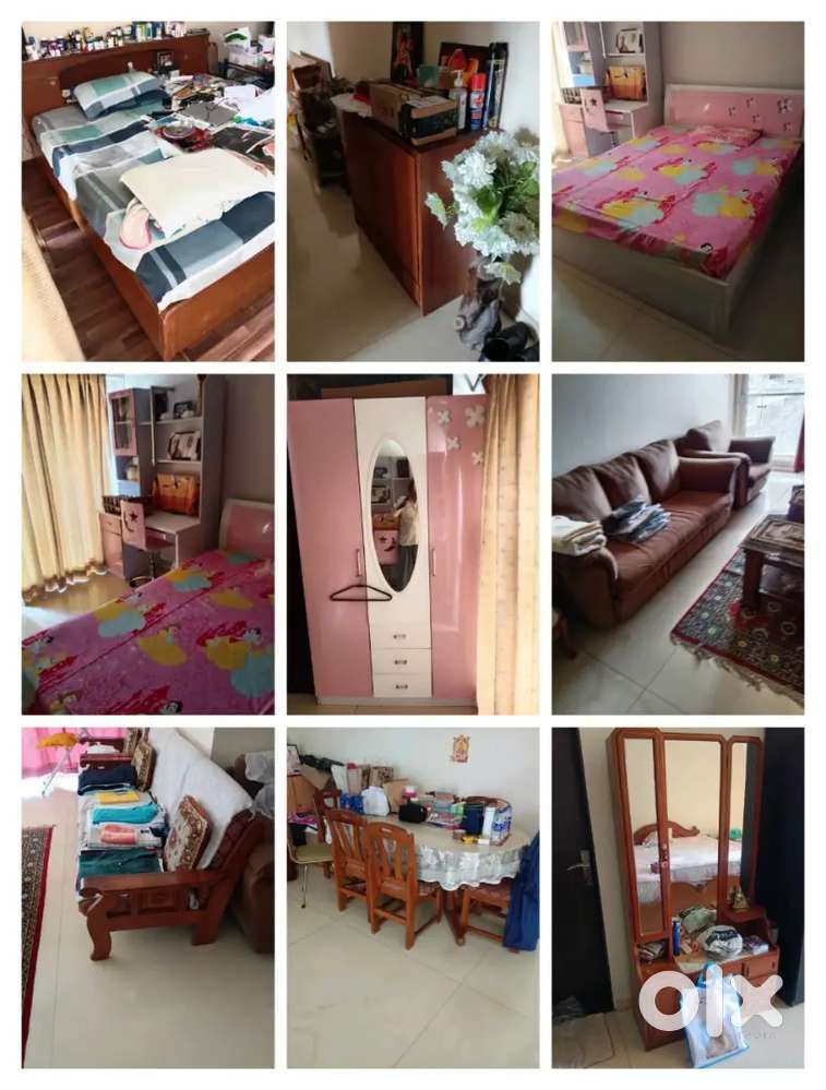 Double bed, 5 seater sofa set, 6 seater dining table, kids room set