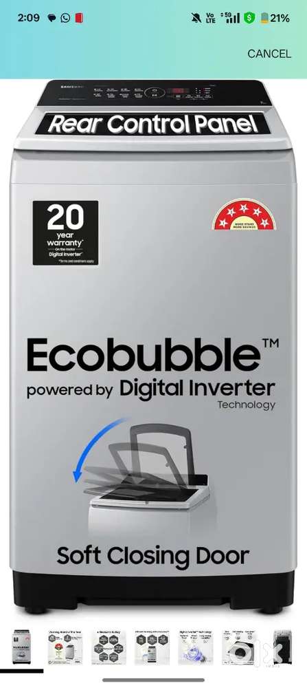 Only 4 days used SAMSUNG FULL AUTOMATIC WASHINGH MACHIN