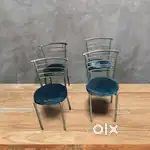 Four heavy  Steel Chairs  with Denim cover foam Seats