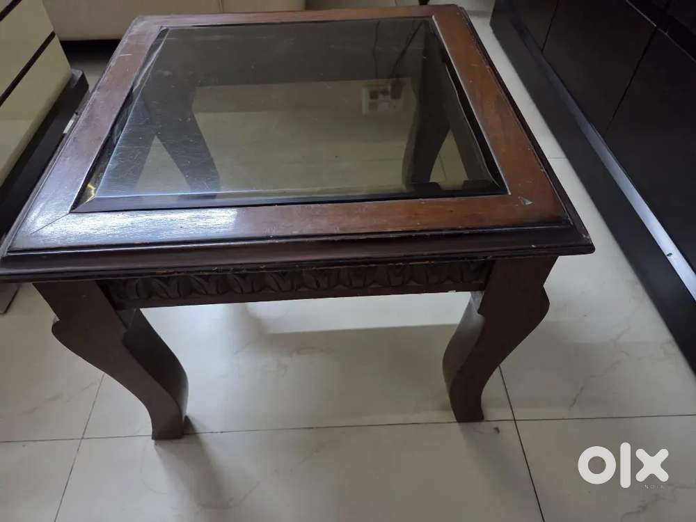 teak wood &  polish peg table with glass top