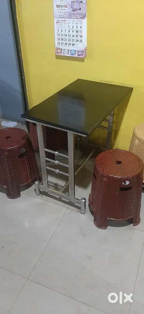 steel table with granite top