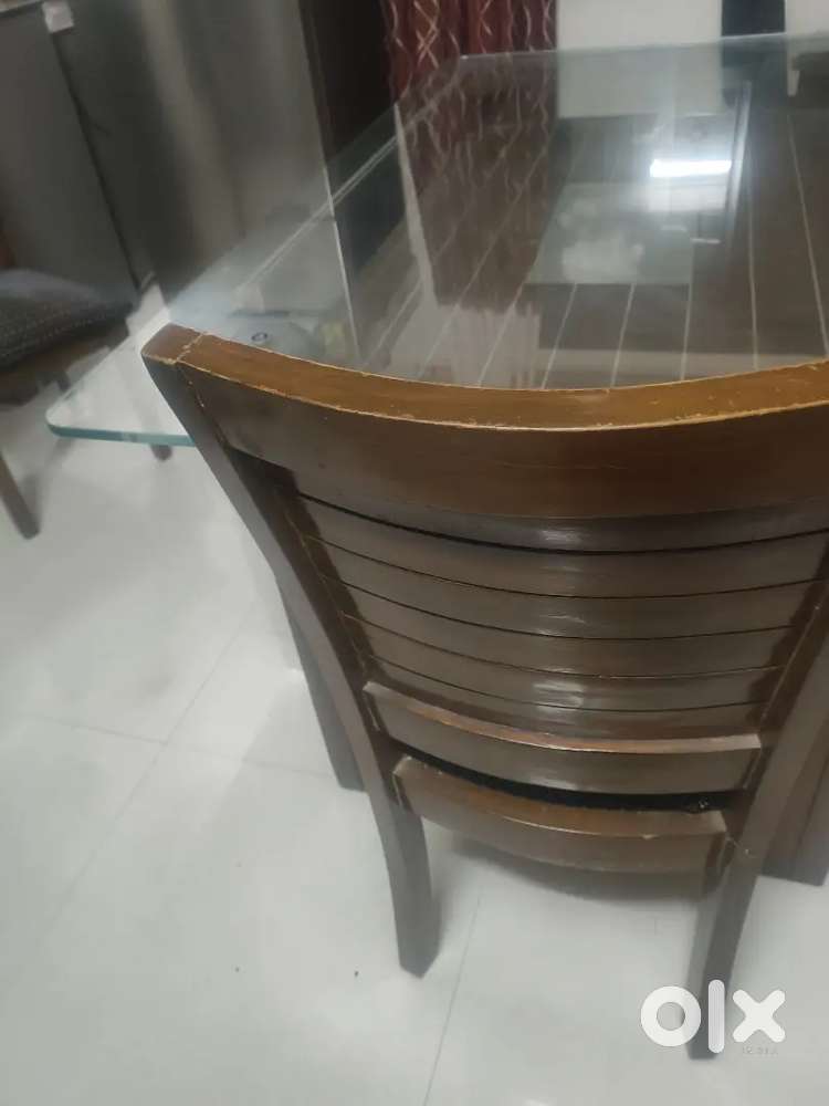 Dining table with six chairs.