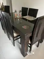 6- Seater Wooden Dining Table with Glass Top