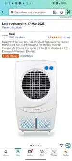 Bajaj 36 L cooler - Under warranty