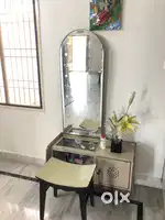 Teak Wood Mirror Dressing Table with Stool
