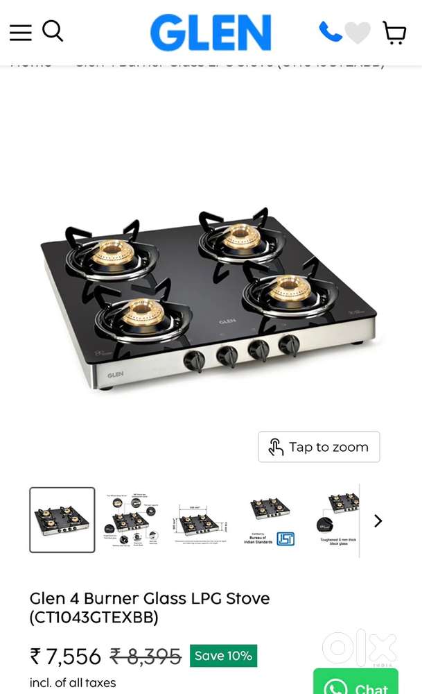 Gas stove 4 burnor glass top